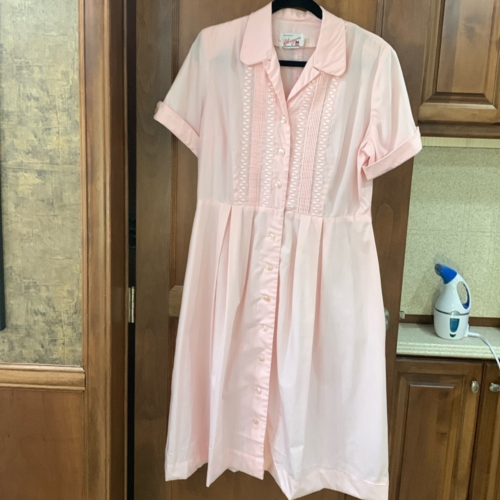 60’s House of Shriners pink cotton button down dress